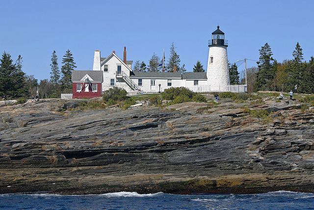 Pemaquid Point Light House, the most photographed lighthouse in Maine with dramatic rocks going to the ocean.