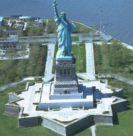 The star shaped fort that forms the base of the statue of liberty.
